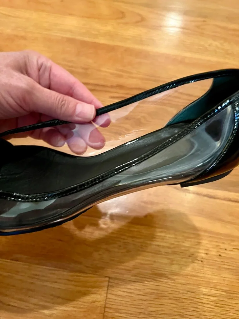 GUC Tory Burch Reva Black Patent Leather & Clear Logo Ballet Flats Size 5